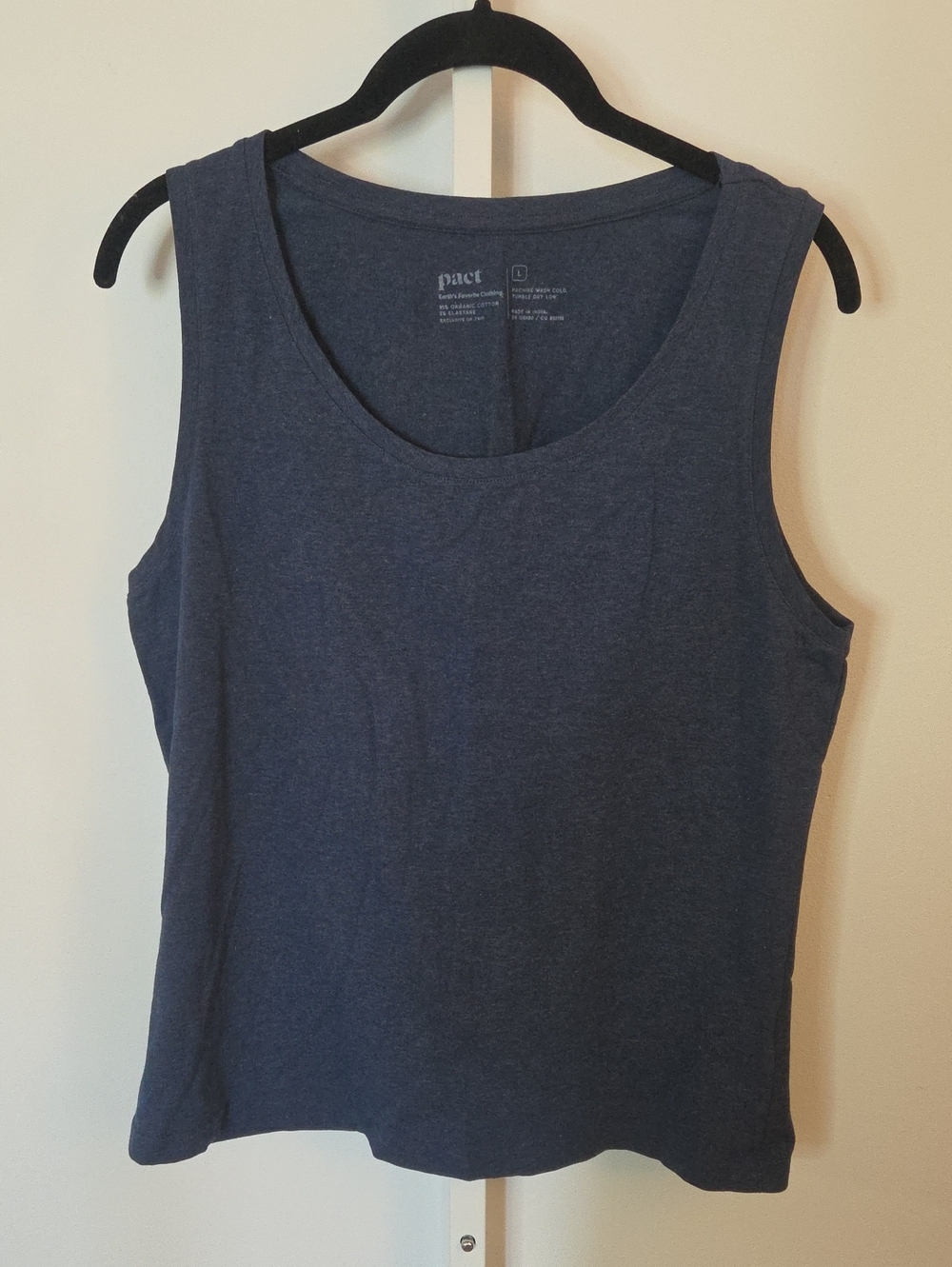 Pact Women's Organic Cotton Navy Crew Neck Tank Sleeveless Top Size L